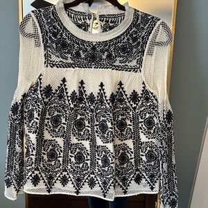 Sea New York Navy and White Embroidered Blouse